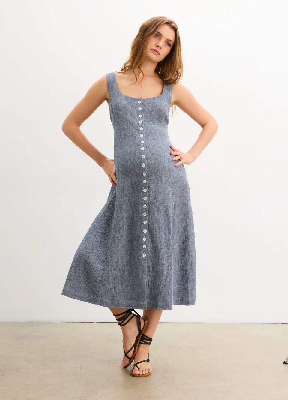 NEW HATCH The Felicity Dress Navy White Cotton Maternity Size 4 XL 14-16
